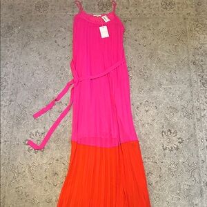 Skies are Blue, NWT, women’s maxi dress lined Pink and Orange Dress